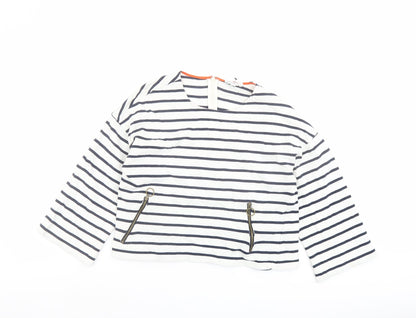 Warehouse Womens Blue Striped Cotton Basic T-Shirt Size 10 Round Neck