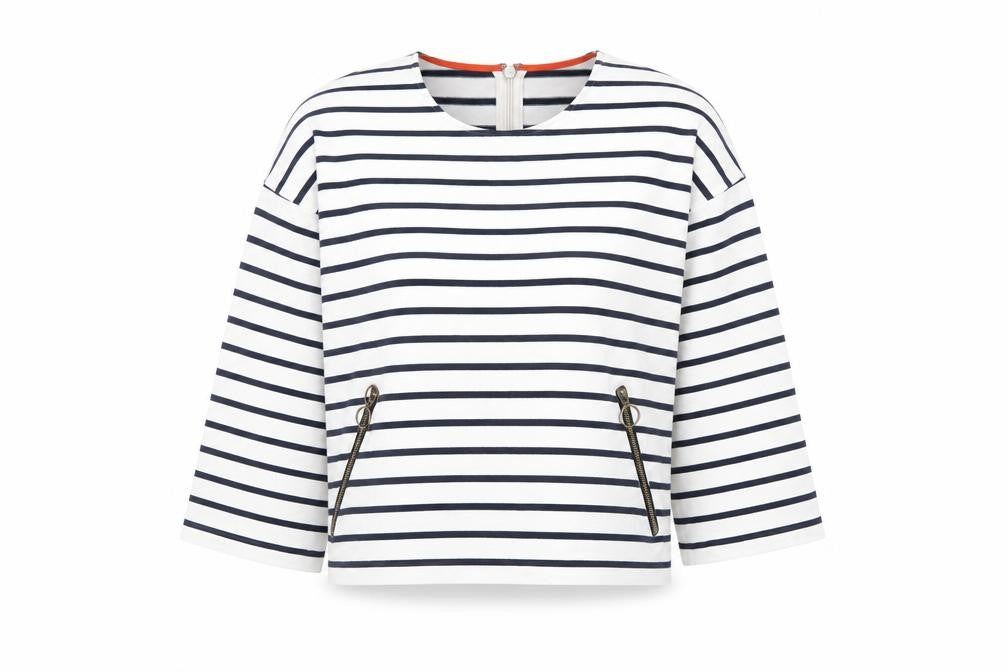 Warehouse Womens Blue Striped Cotton Basic T-Shirt Size 10 Round Neck