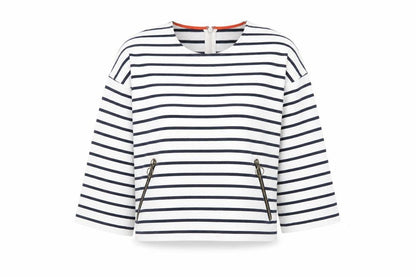 Warehouse Womens Blue Striped Cotton Basic T-Shirt Size 10 Round Neck