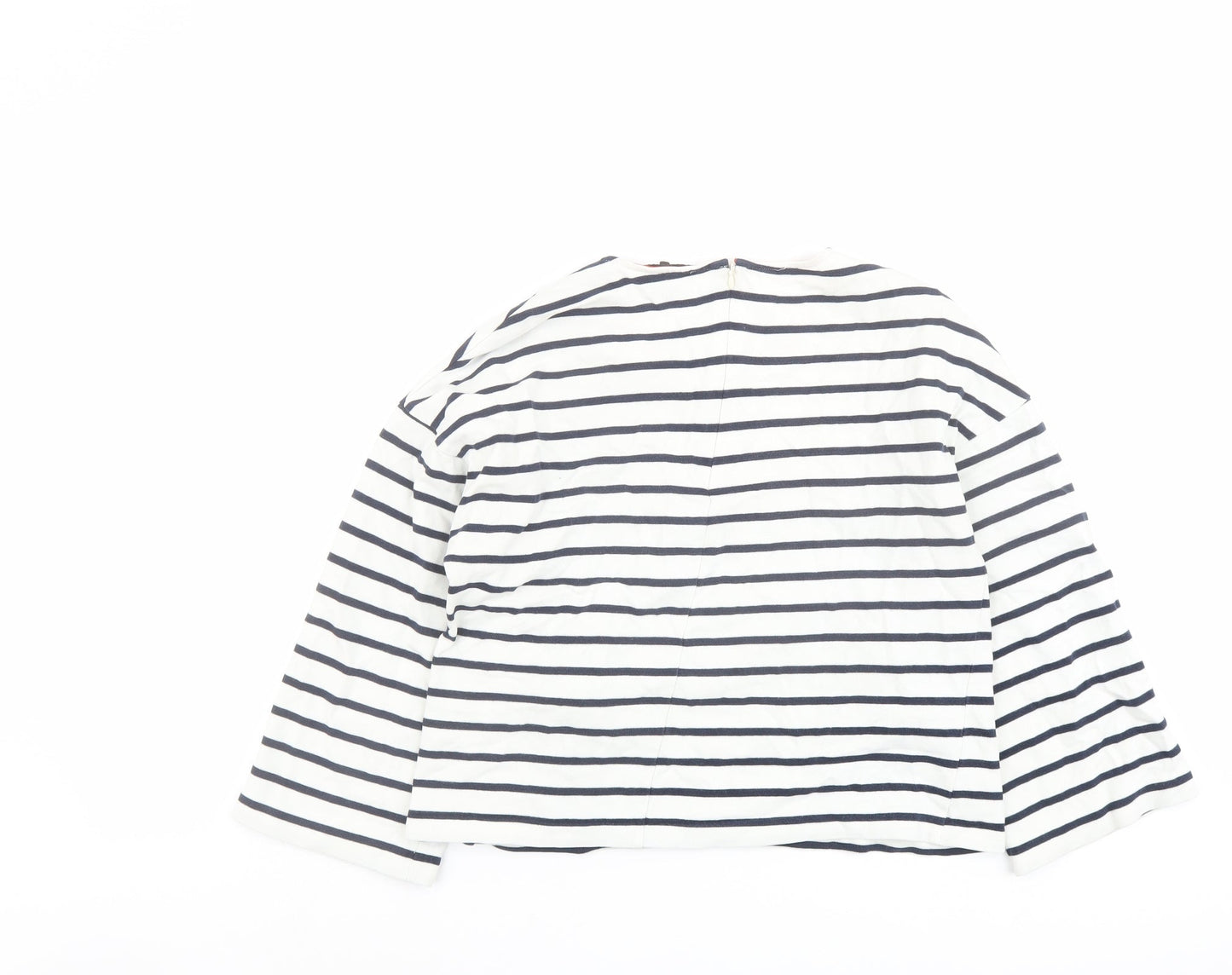 Warehouse Womens Blue Striped Cotton Basic T-Shirt Size 10 Round Neck
