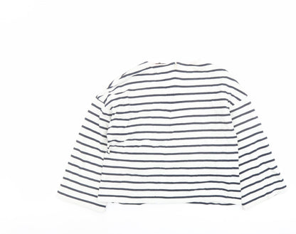 Warehouse Womens Blue Striped Cotton Basic T-Shirt Size 10 Round Neck