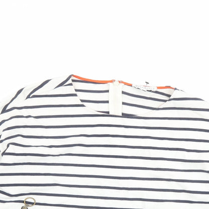 Warehouse Womens Blue Striped Cotton Basic T-Shirt Size 10 Round Neck