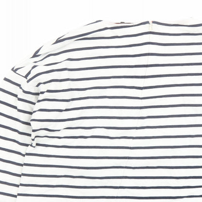 Warehouse Womens Blue Striped Cotton Basic T-Shirt Size 10 Round Neck