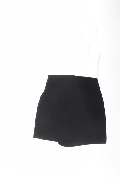 H&M Womens Black Colourblock Polyester A-Line Size 10 Round Neck Zip