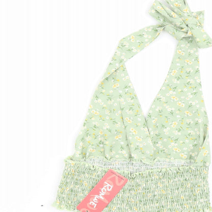 ROMWE Womens Green Floral Polyester Cropped Tank Size M Halter