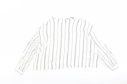 Marks and Spencer Womens White Striped Viscose Basic Blouse Size 12 Boat Neck