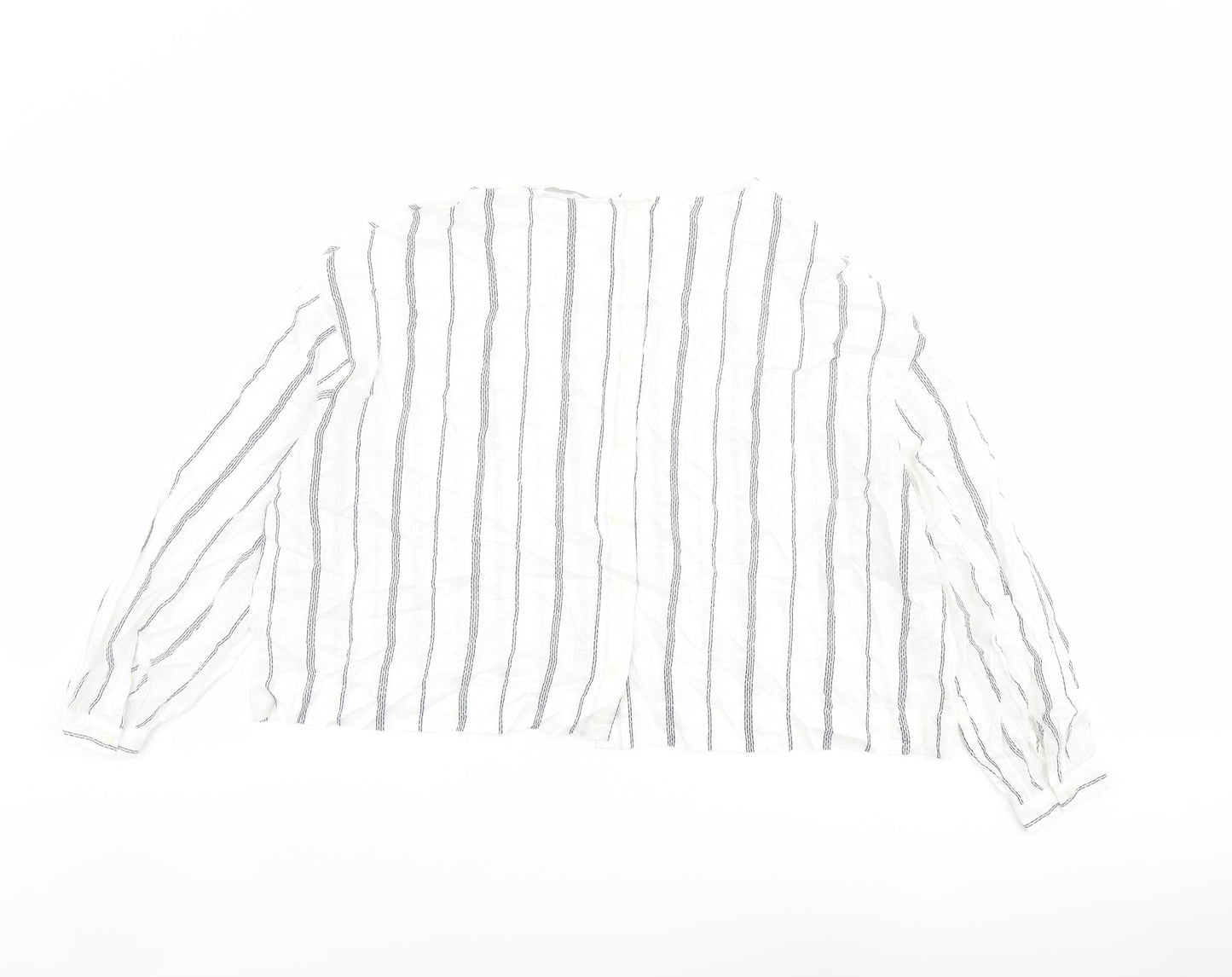 Marks and Spencer Womens White Striped Viscose Basic Blouse Size 12 Boat Neck