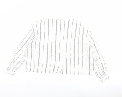Marks and Spencer Womens White Striped Viscose Basic Blouse Size 12 Boat Neck