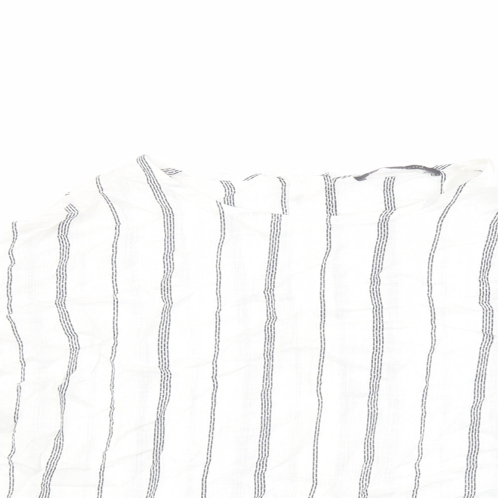 Marks and Spencer Womens White Striped Viscose Basic Blouse Size 12 Boat Neck