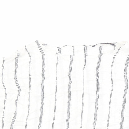 Marks and Spencer Womens White Striped Viscose Basic Blouse Size 12 Boat Neck