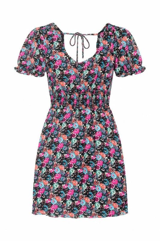 NEXT Womens Multicoloured Floral Viscose A-Line Size 14 Square Neck Pullover - Shirred Waist