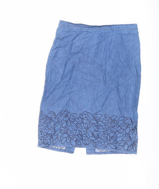 Dickins & Jones Womens Blue Floral Cotton A-Line Skirt Size 12 Zip