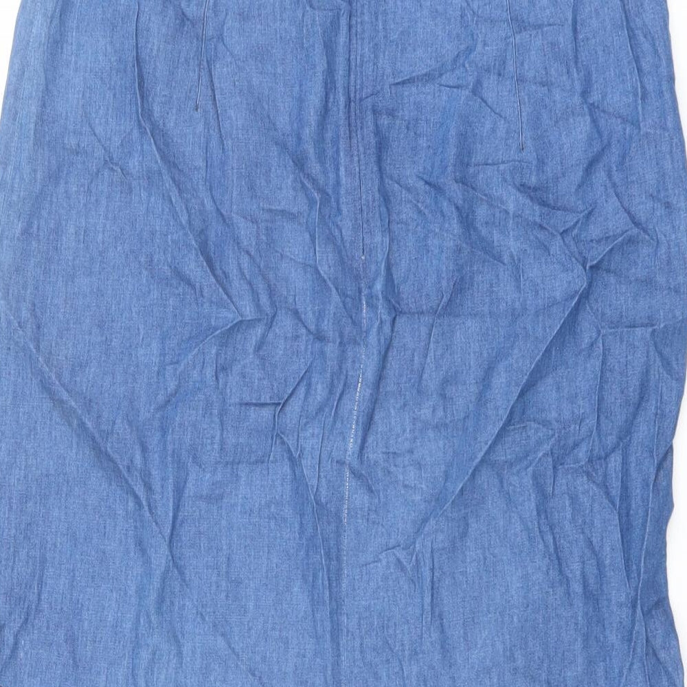 Dickins & Jones Womens Blue Floral Cotton A-Line Skirt Size 12 Zip