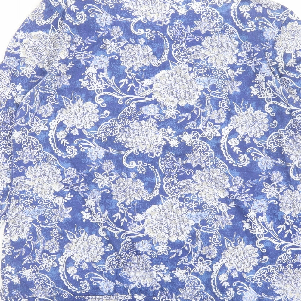 Bonmarché Womens Blue Floral Polyester Basic T-Shirt Size 10 Round Neck