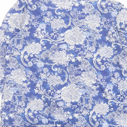 Bonmarché Womens Blue Floral Polyester Basic T-Shirt Size 10 Round Neck