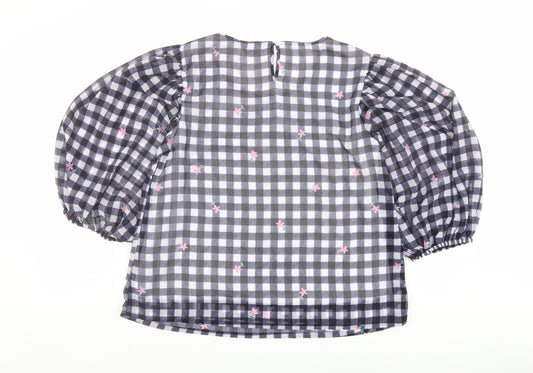 Bonmarché Womens Beige Check Polyester Basic Blouse Size 14 Round Neck - Flower Detail