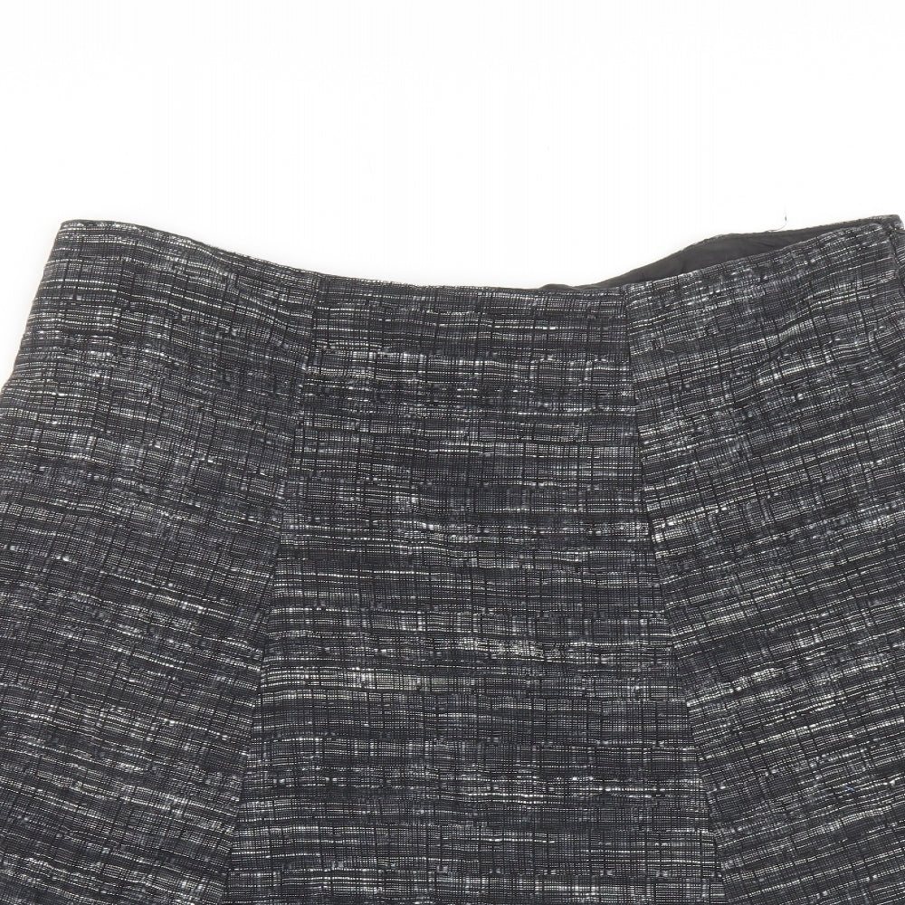 Marks and Spencer Womens Black Geometric Viscose A-Line Skirt Size 18 Zip