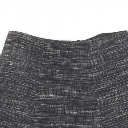 Marks and Spencer Womens Black Geometric Viscose A-Line Skirt Size 18 Zip