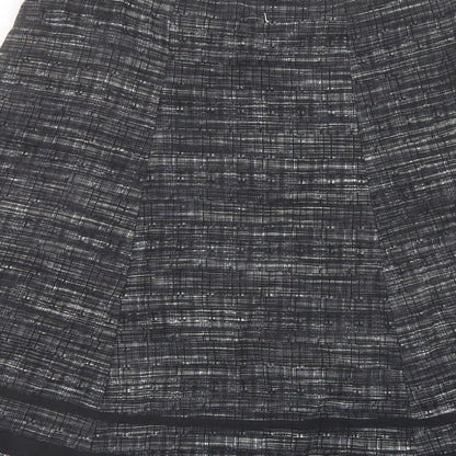 Marks and Spencer Womens Black Geometric Viscose A-Line Skirt Size 18 Zip