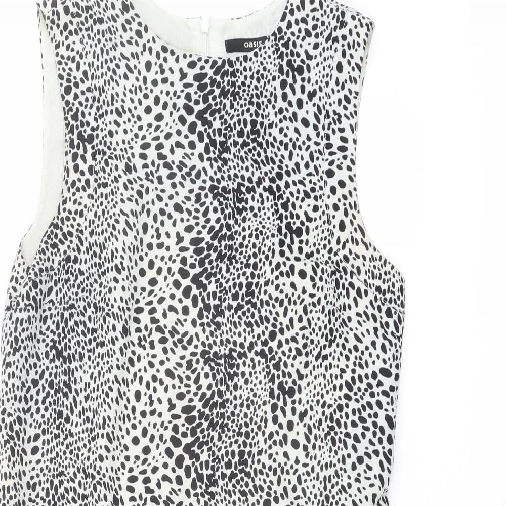 Oasis Womens Black Geometric Polyester A-Line Size 8 Round Neck Zip