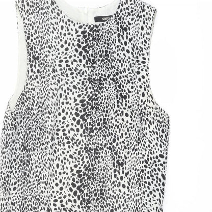 Oasis Womens Black Geometric Polyester A-Line Size 8 Round Neck Zip