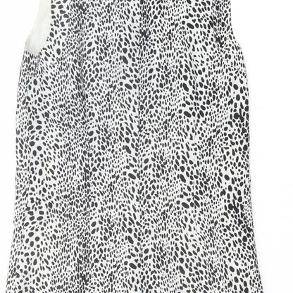 Oasis Womens Black Geometric Polyester A-Line Size 8 Round Neck Zip