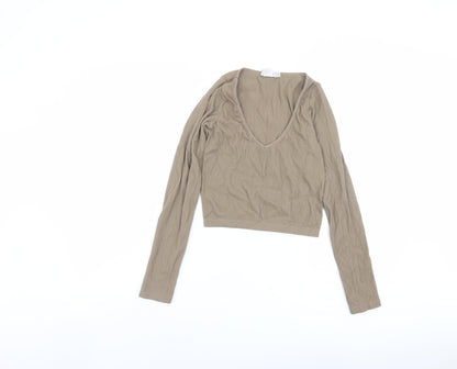 Womens UK Size XS Stradivarius Beige Cropped T-Shirt