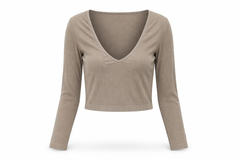 Womens UK Size XS Stradivarius Beige Cropped T-Shirt