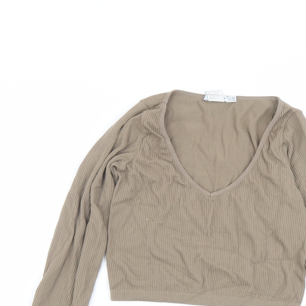 Womens UK Size XS Stradivarius Beige Cropped T-Shirt