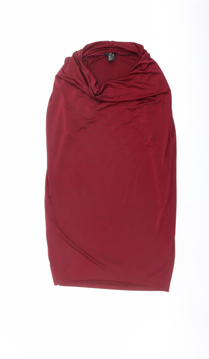 H&M Womens Red Polyester Mini Size S Cowl Neck Pullover
