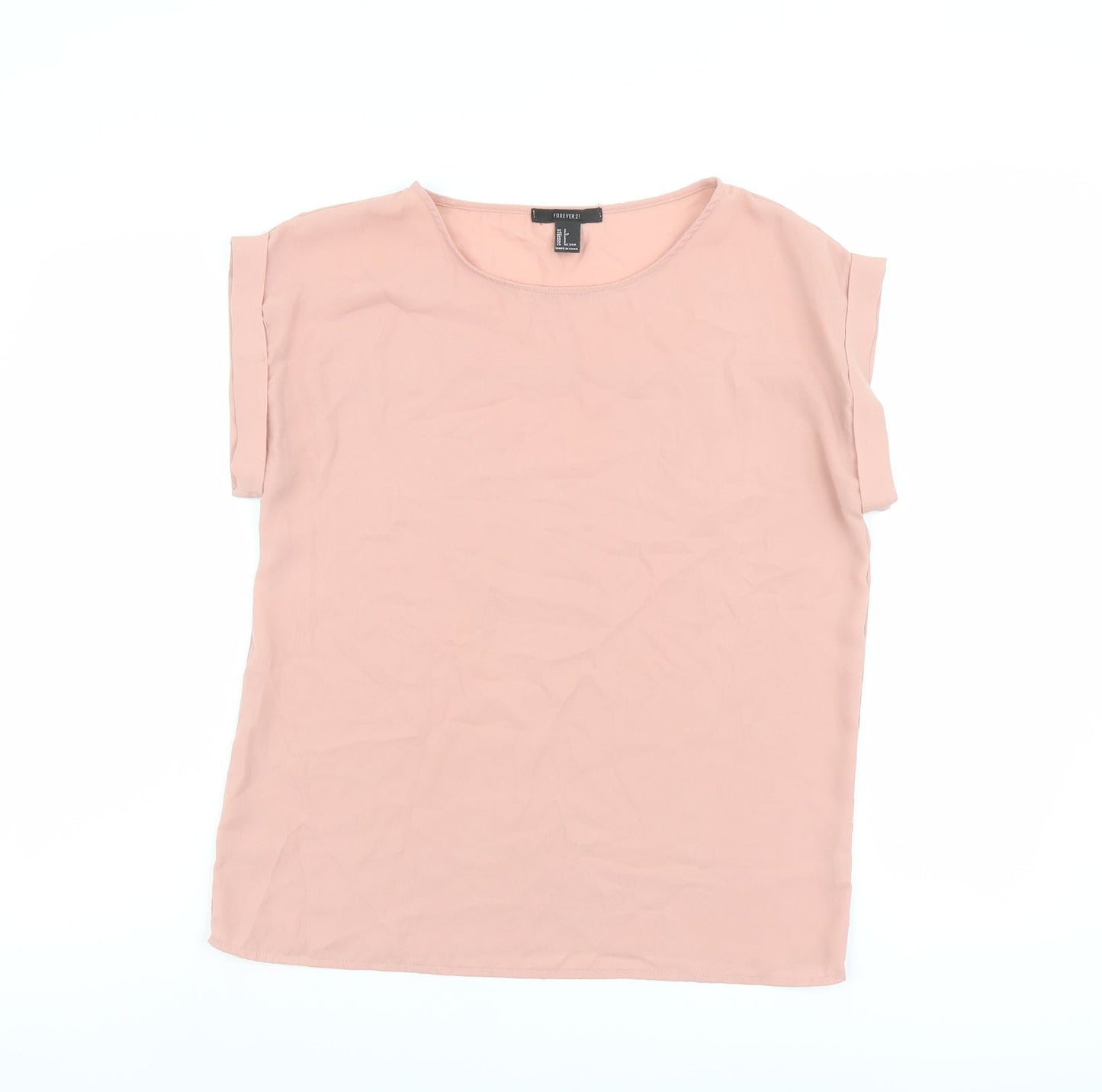 FOREVER 21 Womens Pink Polyester Basic T-Shirt Size S Round Neck