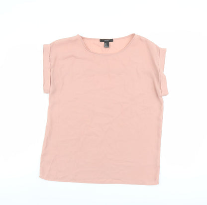 FOREVER 21 Womens Pink Polyester Basic T-Shirt Size S Round Neck