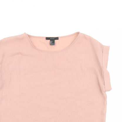 FOREVER 21 Womens Pink Polyester Basic T-Shirt Size S Round Neck