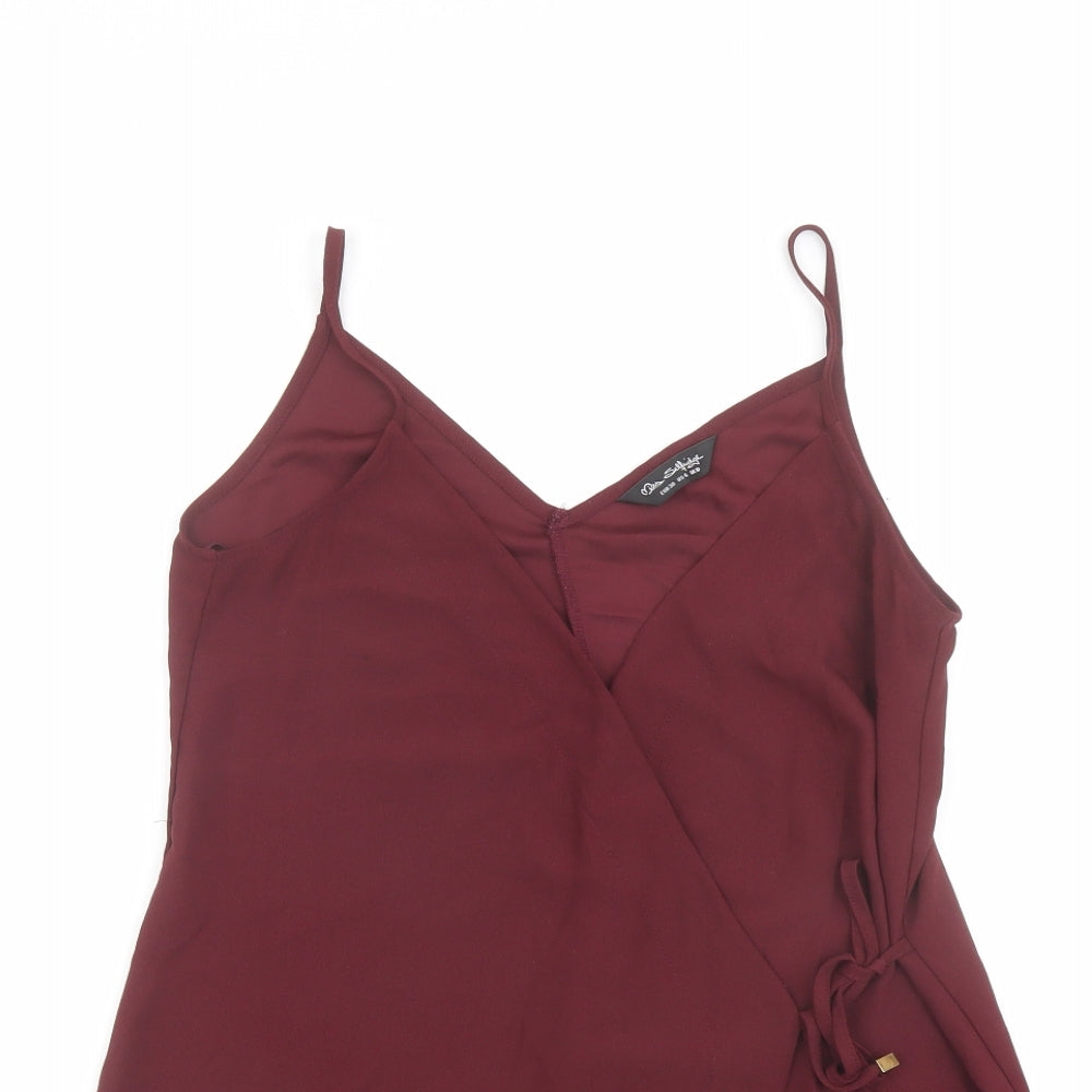 Miss Selfridge Womens Red Polyester Wrap Tank Size 10 V-Neck