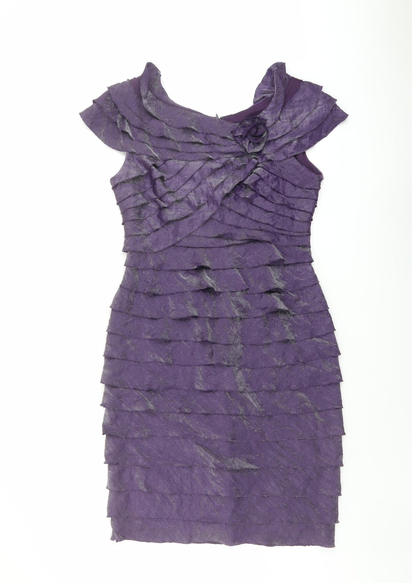 London Times Womens Purple Viscose Shift Size 12 Round Neck Zip