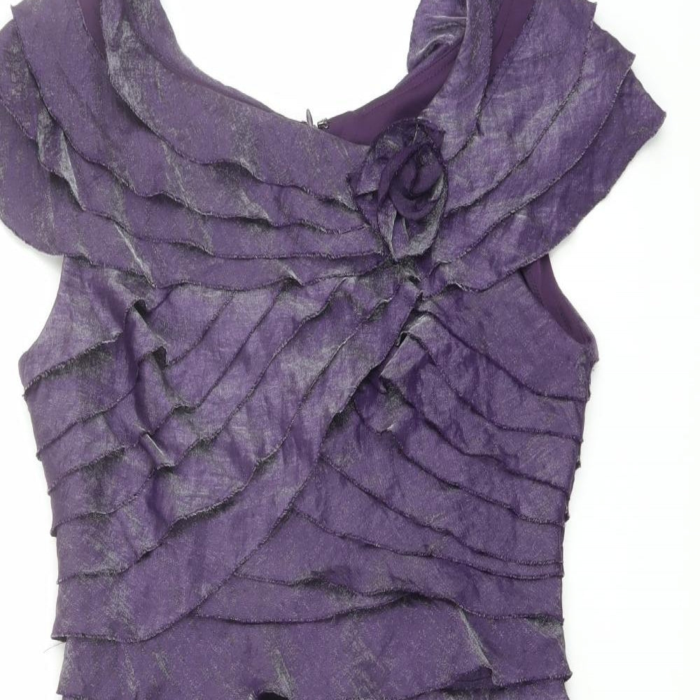 London Times Womens Purple Viscose Shift Size 12 Round Neck Zip