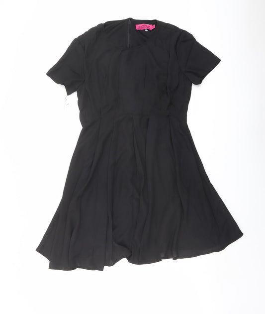 Boohoo Womens Black Polyester A-Line Size 10 Round Neck Zip