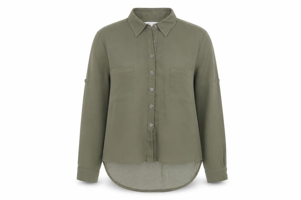 Womens UK Size 8 Cameo Rose Green Basic Button-Up