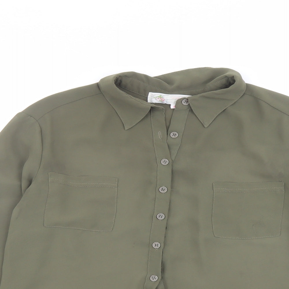 Cameo Rose Womens Green Polyester Basic Button-Up Size 8 Collared