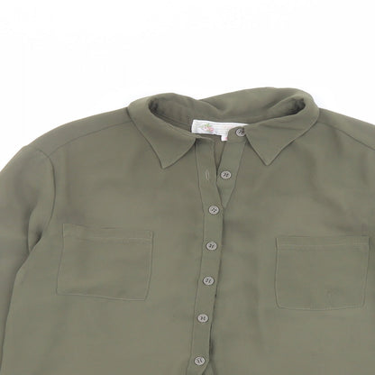 Cameo Rose Womens Green Polyester Basic Button-Up Size 8 Collared