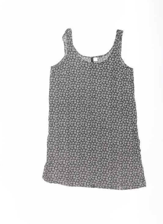 H&M Womens Beige Floral Viscose Tank Dress Size 8 Scoop Neck Pullover