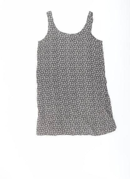 H&M Womens Beige Floral Viscose Tank Dress Size 8 Scoop Neck Pullover