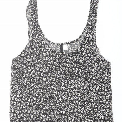 H&M Womens Beige Floral Viscose Tank Dress Size 8 Scoop Neck Pullover