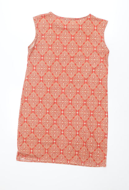 Boohoo Womens Orange Geometric Polyester Shift Size 10 Boat Neck Pullover