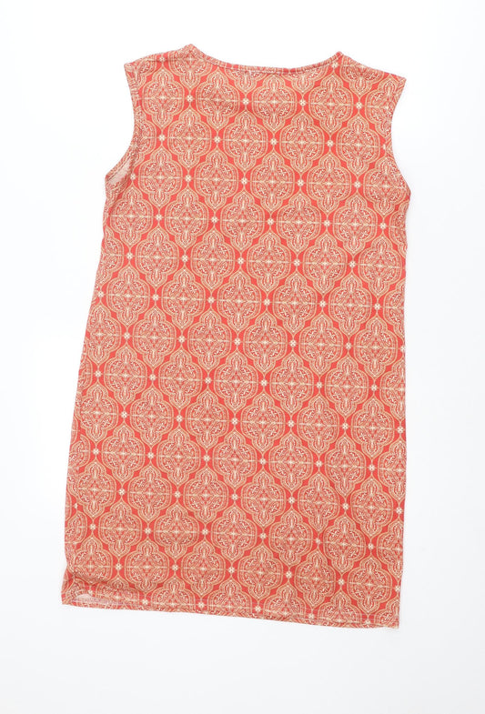 Boohoo Womens Orange Geometric Polyester Shift Size 10 Boat Neck Pullover