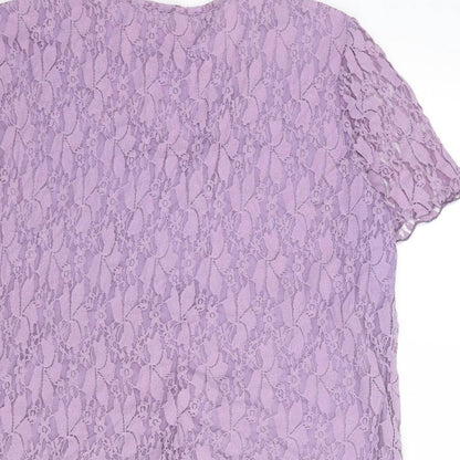 Bonmarché Womens Purple Geometric Nylon Basic T-Shirt Size L V-Neck