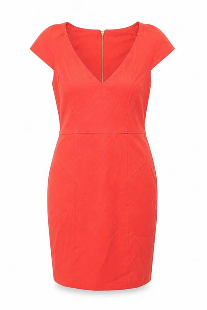 River Island Womens Red Viscose Shift Size 12 V-Neck Zip