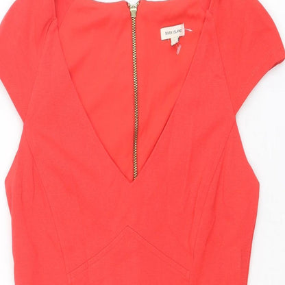 River Island Womens Red Viscose Shift Size 12 V-Neck Zip