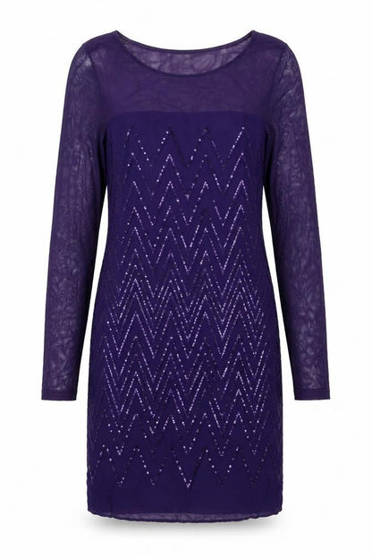 Principles Womens Purple Geometric Polyester Shift Size 8 Boat Neck Zip