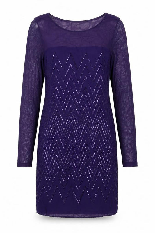 Front view of Principles women’s purple geometric polyester shift, size UK 8, boat neck zip
